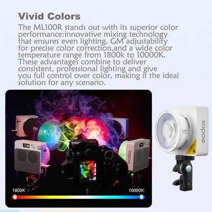 Godox ML100R 110W RGB LED Video Light 2800-6500K 11 FX Effects APP Control Godox Mount for Filmmaking/Live Streaming/Vlog