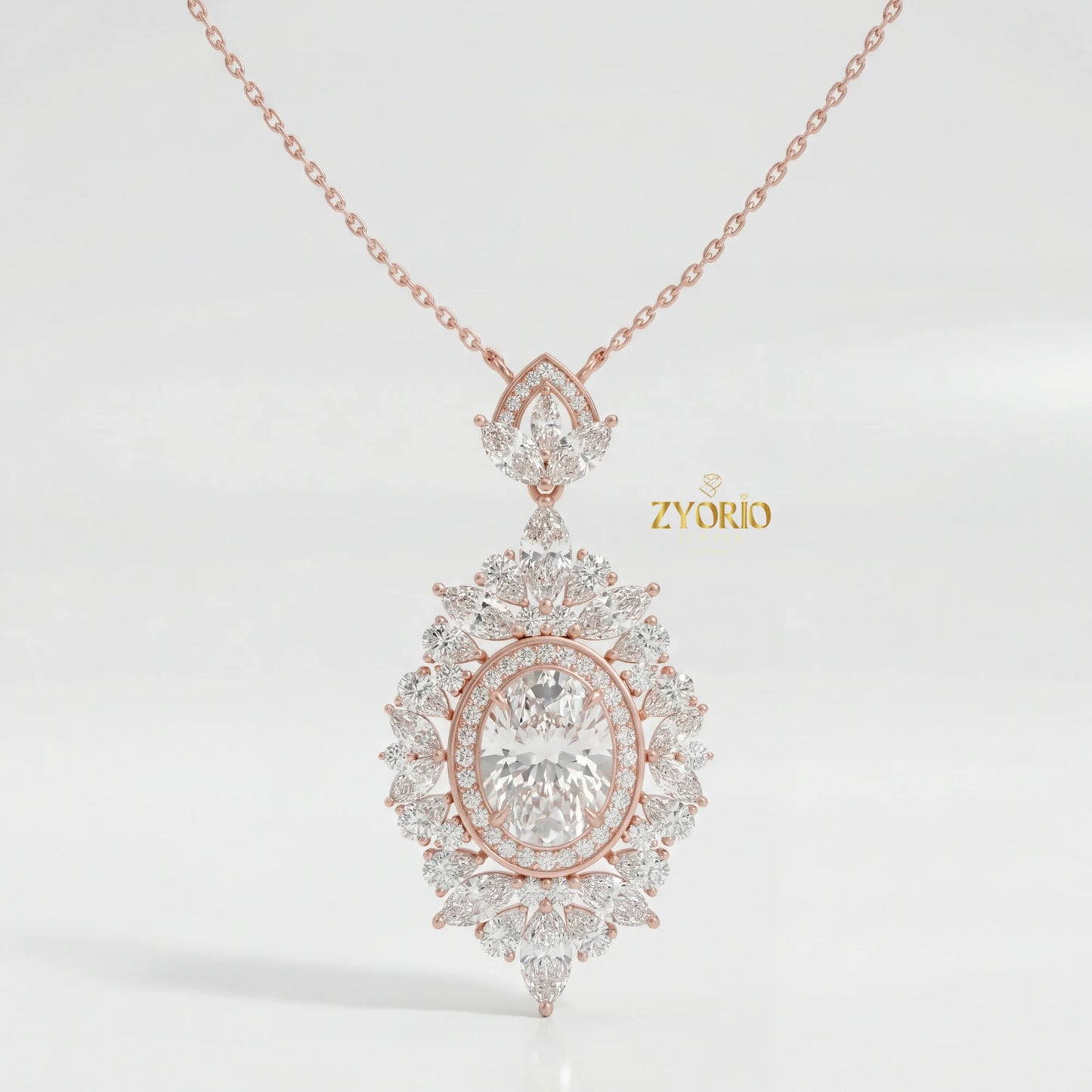 Gold Oval Halo Cluster Diamond Pendant Necklace Women Brilliant Diamond Link Chain Jewelry for Engagement Wedding Anniversary