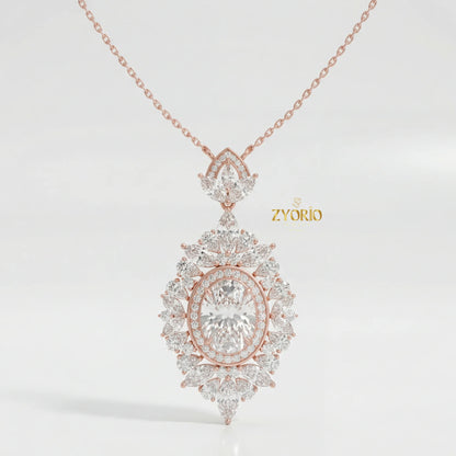 Gold Oval Halo Cluster Diamond Pendant Necklace Women Brilliant Diamond Link Chain Jewelry for Engagement Wedding Anniversary