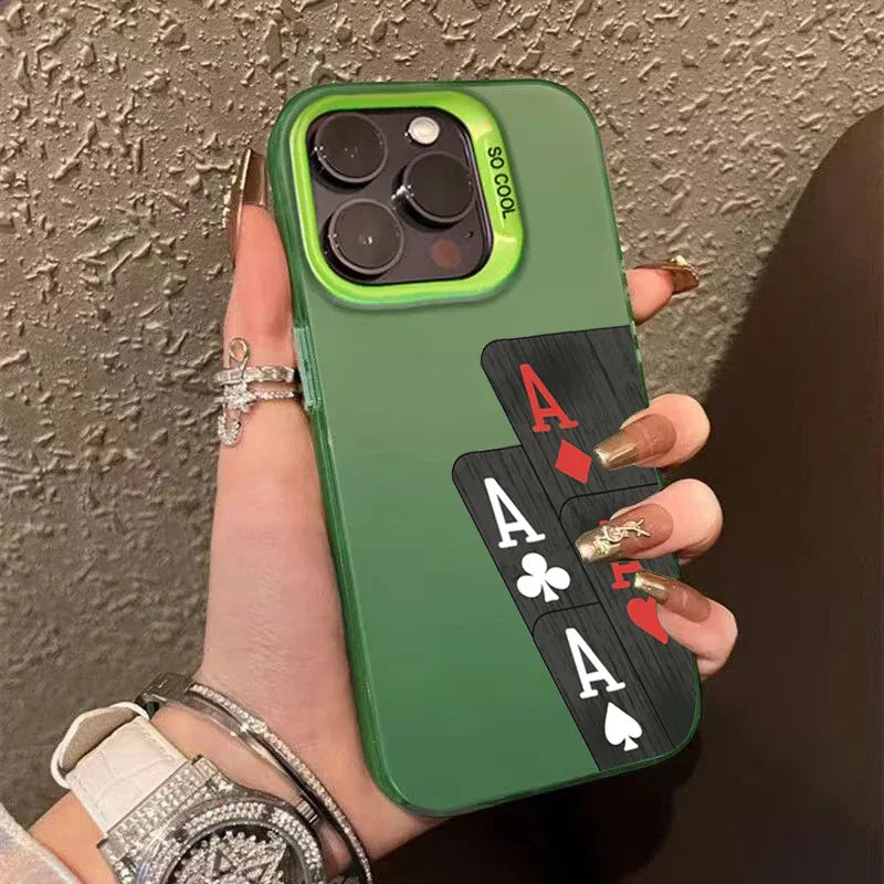 Poker For iphon 16 15 Plus X XR XS Max 11 12 13 Pro 16 Pro Max X XR XS Shockproof Ultra-Thin Hard Cover Protective Phone Case