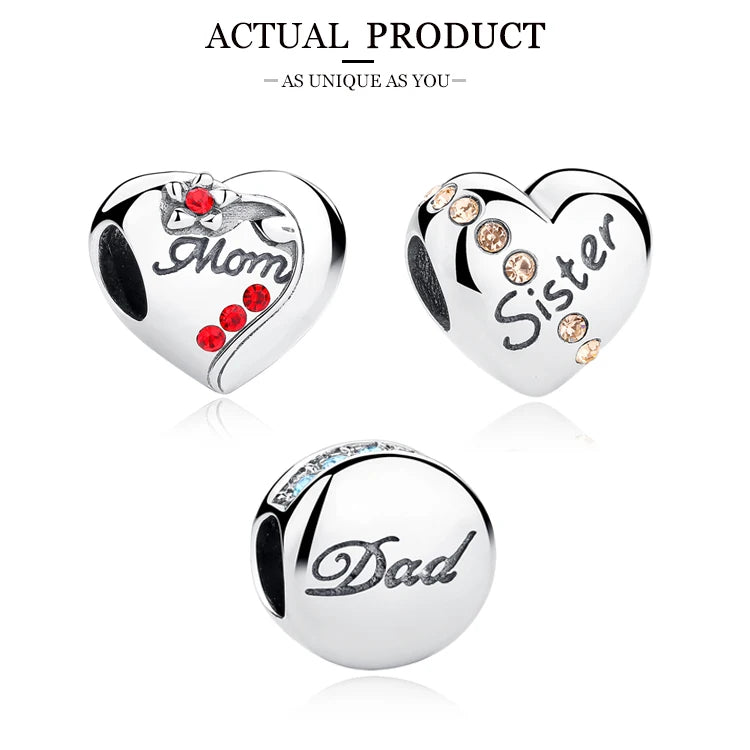WOSTU Real 925 Sterling Silver Heart Pendents Gifts Charms Beads Fit Original DIY Bracelet Necklace Mother's Day Jewelry for Mom