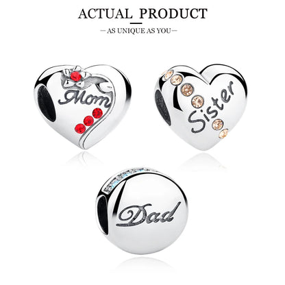 WOSTU Real 925 Sterling Silver Heart Pendents Gifts Charms Beads Fit Original DIY Bracelet Necklace Mother's Day Jewelry for Mom
