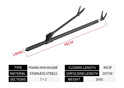 Shawto 2.1M Stainless Steel Thickened Telescopic Fishing Rod Holder 7 Section Bracket Rack Pole Stand Fishing Tools