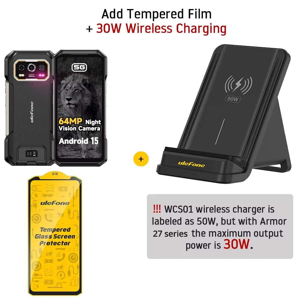 Ulefone Armor 27 Pro 5G Rugged Phone 10600mAh Smartphone 50MP Camera 64MP Night Android 15 Up to 24GB+256GB NFC Waterproof Phone
