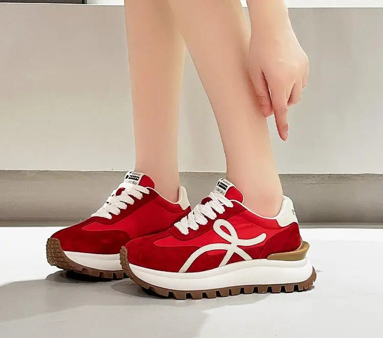 Women Sneakers Genuine Leather Platforms Ladies Casual Sports Shoes Comfy Students Sneakers Summer Popular Size 34-40