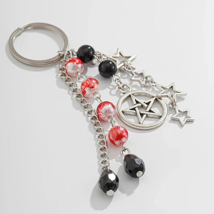 Salircon Gothic Cross Love Heart Skull Key Pendant Keychain for Women Trend Black Bowknot Key Ring Female Halloween Y2K Jewelry