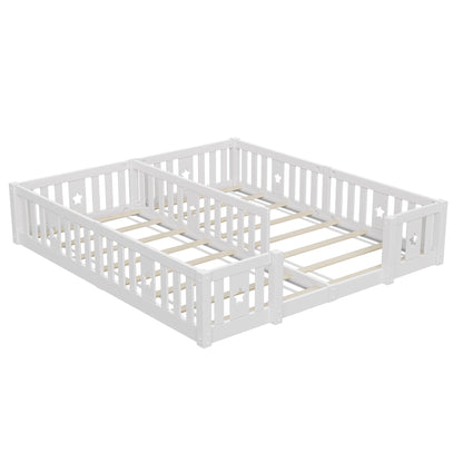 Rosahqnda Children's Bed Floor Bed 90x200cm with Railing Gate,Pine Wooden Bed for Families with 2 Children,Children's Twin Bed