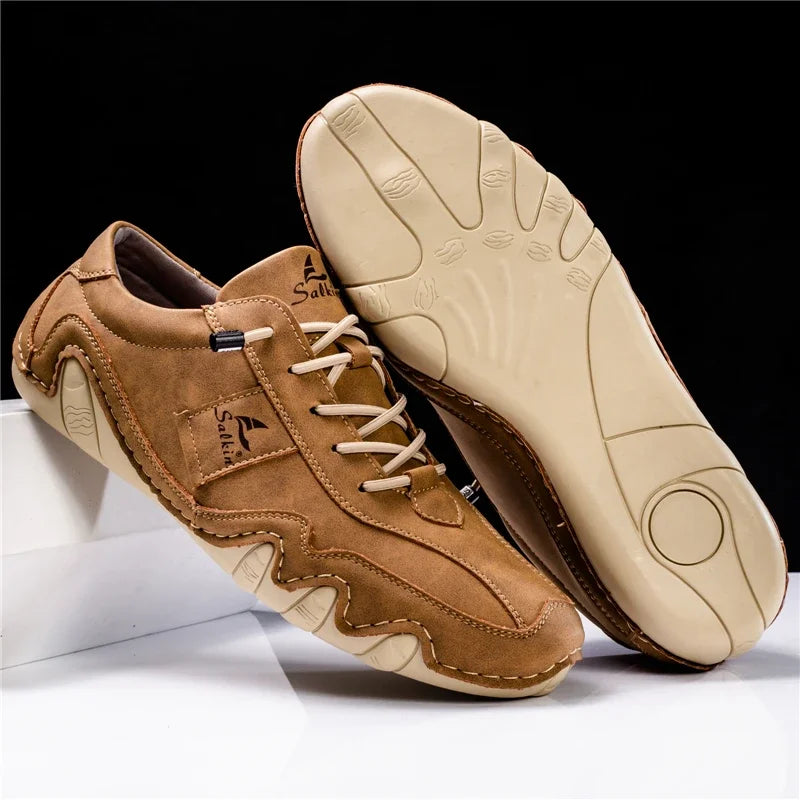 2024 Hand Sewn Leather Shoes for Men Light Outdoor Walking Casual Shoes Big Size 47 48 Slip-On Driving Loafers Men