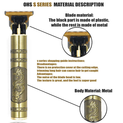 OHS T9 Vintage Electric Hairdresser Oil Shaving Head Pusher Carving Clipper Hair Cutting Machine Precision Trimmer for Men Care