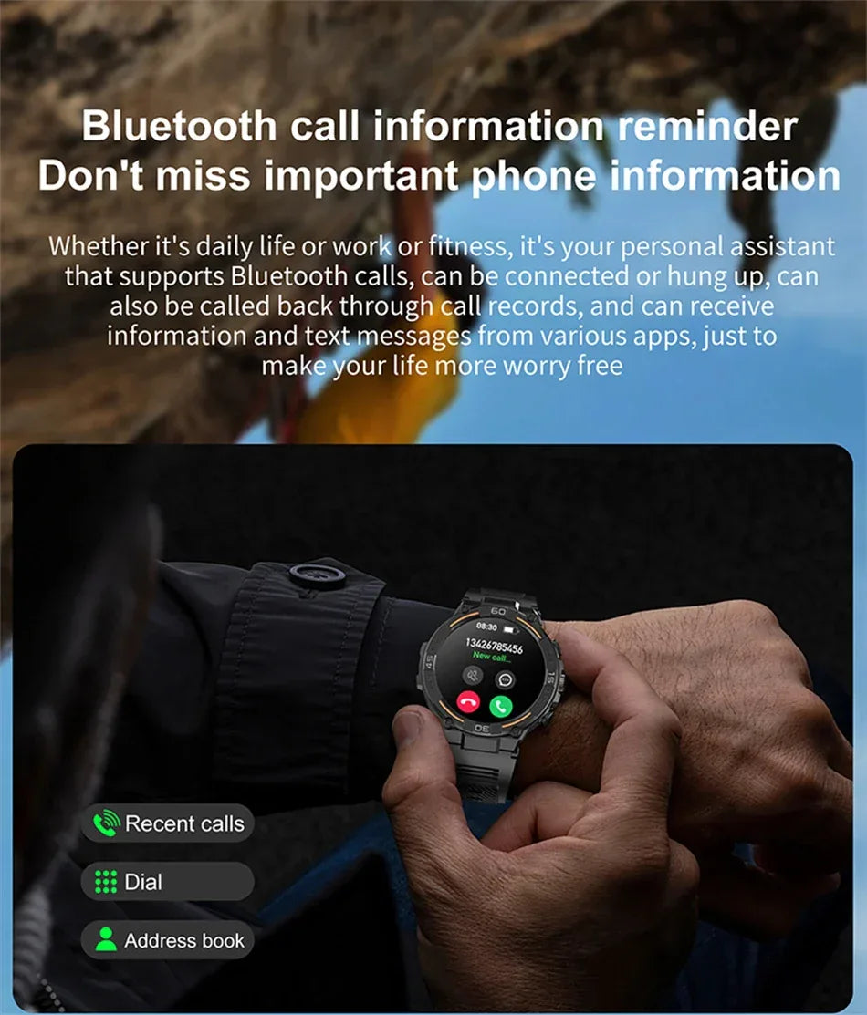 2025 New Sport Smart Watch Men 360*360 HD Screen Flashlight Health Monitoring IP68 Waterproof Heart Rate BT Call Smartwatch Man