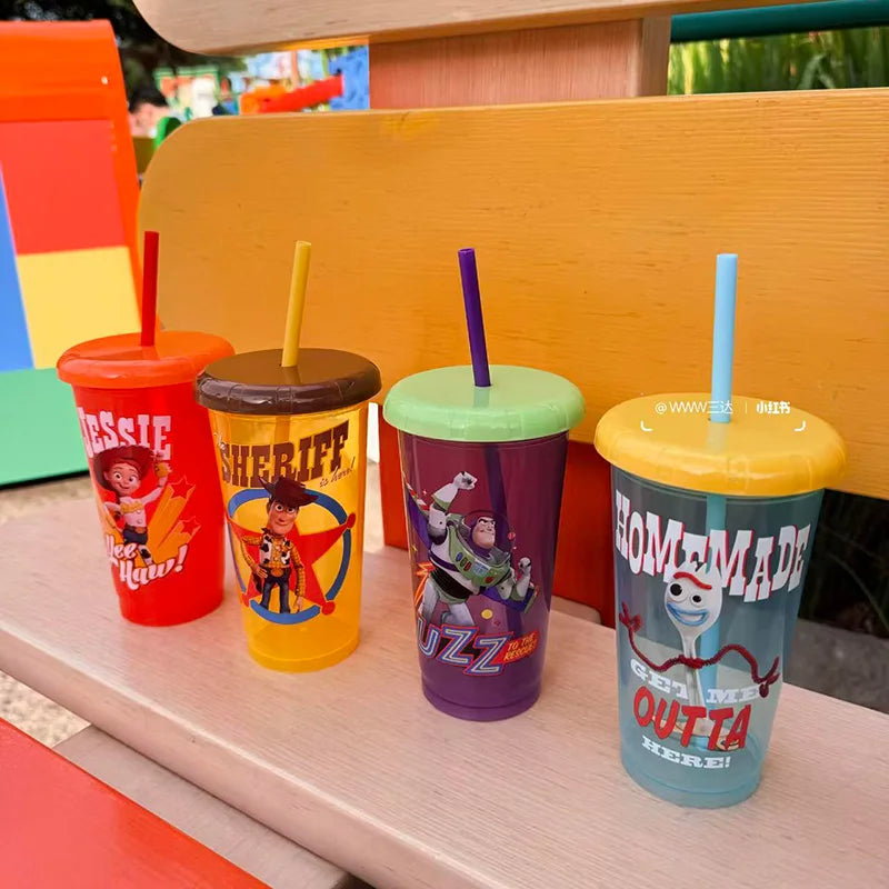 Toy Story 4 Pack Plastic Straw Cup Set Official Cartoon Reusable BPA Free Drinking Cups