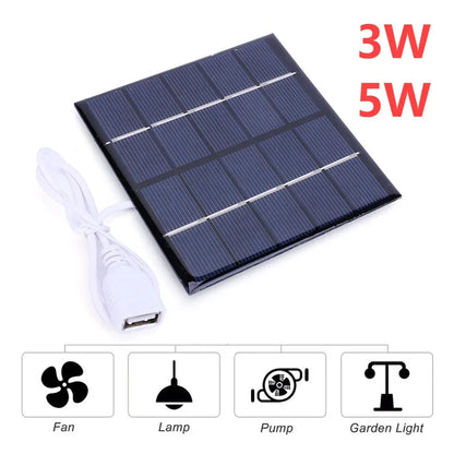 3/5W Battery Charger Solar Panel USB Output Polycrystalline Solar Panel Mobile Power Supply Lightweight for Charger 3.7V Battery