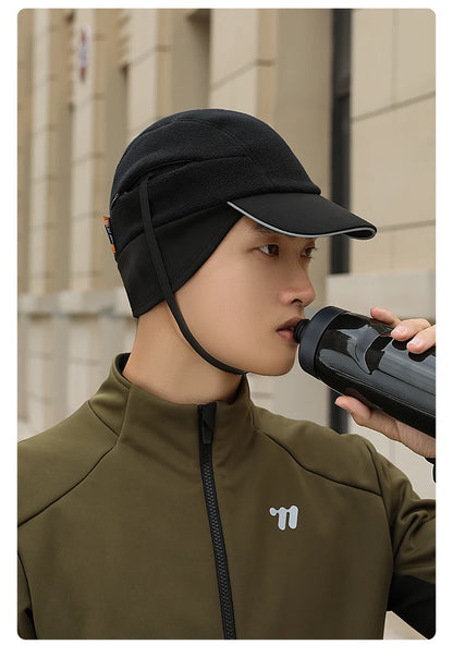 WEST BIKING Winter Cycling Cap With Brim Windproof Warm Sports Cap High Elastic Fleece Hiking Running Hat Cycling Equipment