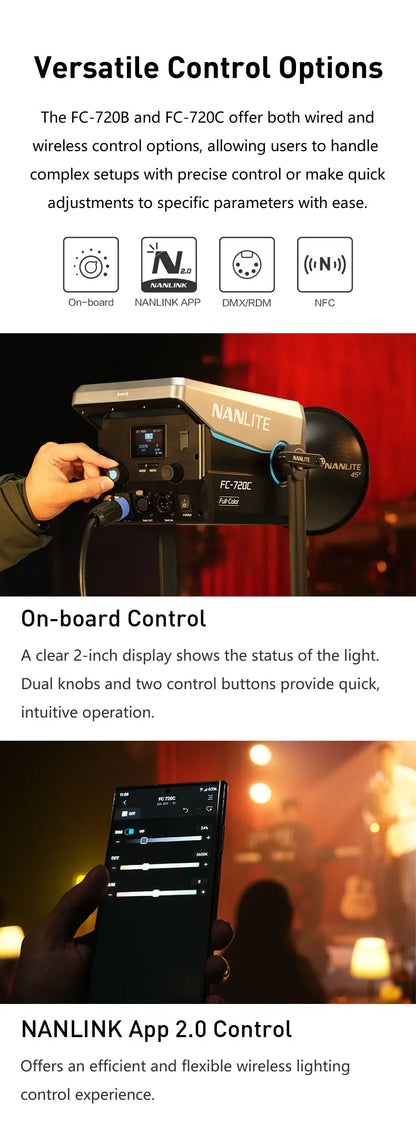 Nanlite FC-720B FC-720C Bowens Mount Video COB Fill Lighting Smart APP Control Bi-color / RGB 2 Version Available for Filmmaking