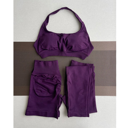 2 Pieces Yoga Gym Set Women Seamless Strappy Yoga Bra High Waist Workout Scrunch Shorts Sports Set Fitness Clothes Sportswear