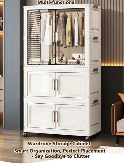 Multi-Functional Folding Storage Cabinet for Home Office Kitchen Bathroom Organizer with Doors White Black Gray