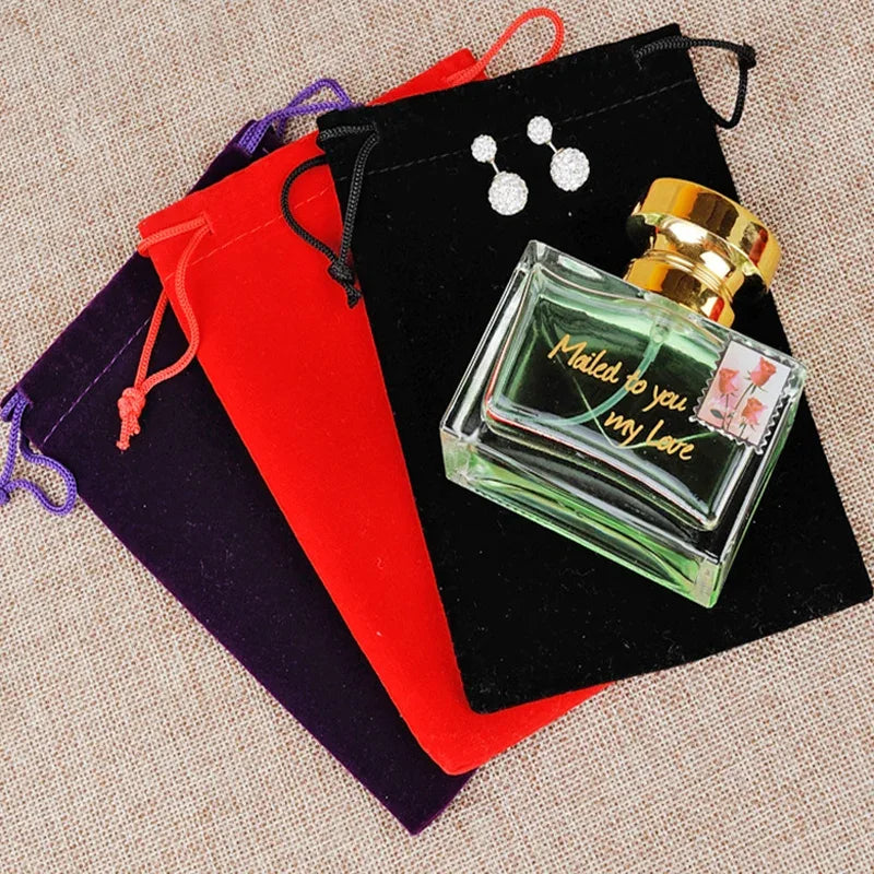 25 Pieces/Batch 15x20 10x15 13x18 9x12 7x9 5x7cm Velvet Drawstring Bag With Jewelry Bag Christmas Wedding Gift Red Velvet Bag