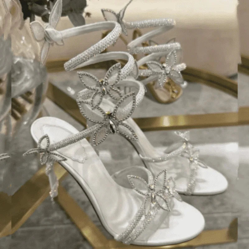 New Spring and Summer Women's High-heeled Sandals Snake-shaped Butterfly Diamond Flower Stiletto Heel Sandals High Heels