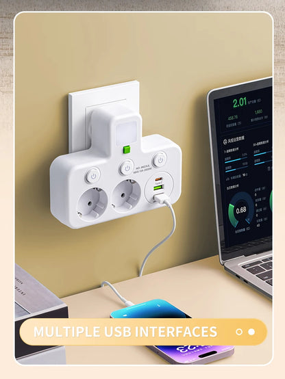 EU plug AC socket power board multi-layer wall socket universal network filter, with or without USB independent switch light ada