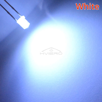 100Pcs F3 3mm 2pins Flat White Red Yellow Blue Green Pink Diode Led Wide Angle Light Emitting Diodes Lamp Ultra Bright LED Bulbs