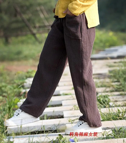 2024 Spring Women' Fashion comfortable cotton linen pants Plus size Women pleated Autumn pants with pockets 5XL 6XL pantalones
