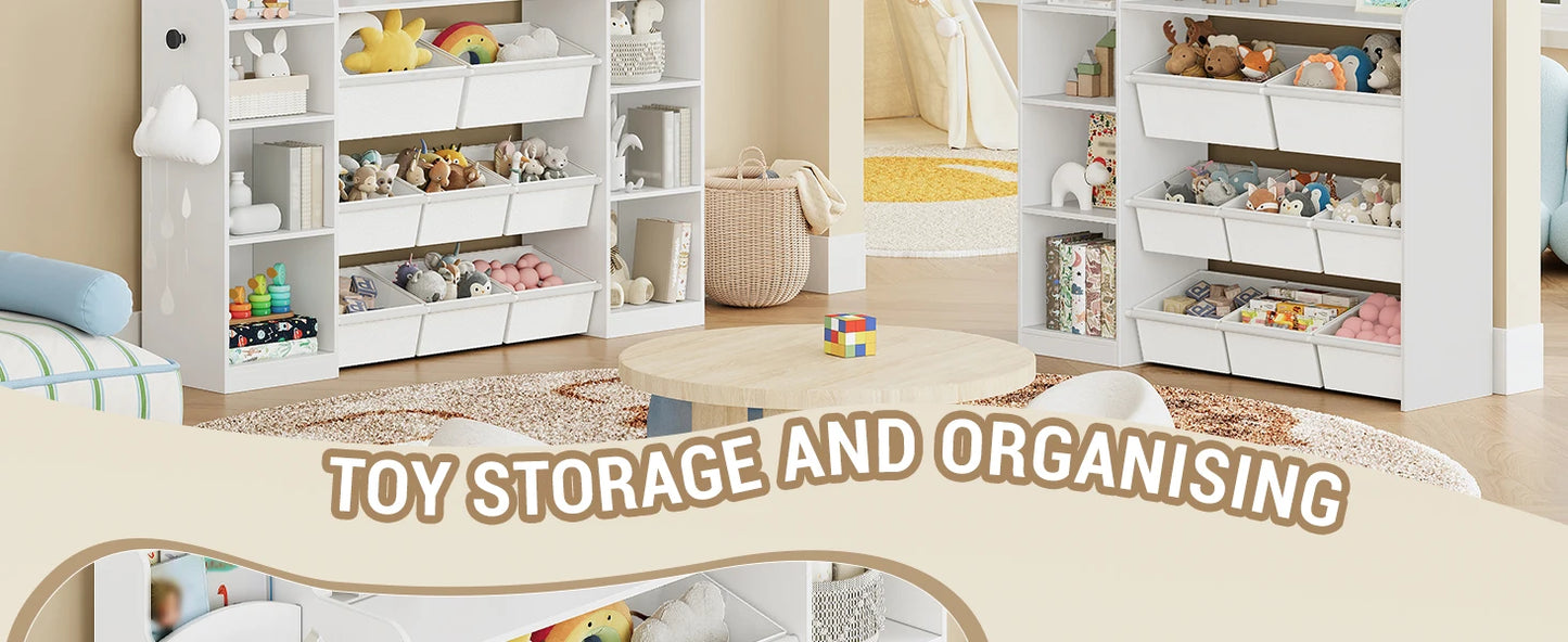 Children's Bookcase, Wooden Bookcase, Toy Shelf with 8 Fabric Drawers for Children's Room, Living Room, Study