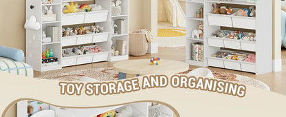 Children's Bookcase, Wooden Bookcase, Toy Shelf with 8 Fabric Drawers for Children's Room, Living Room, Study