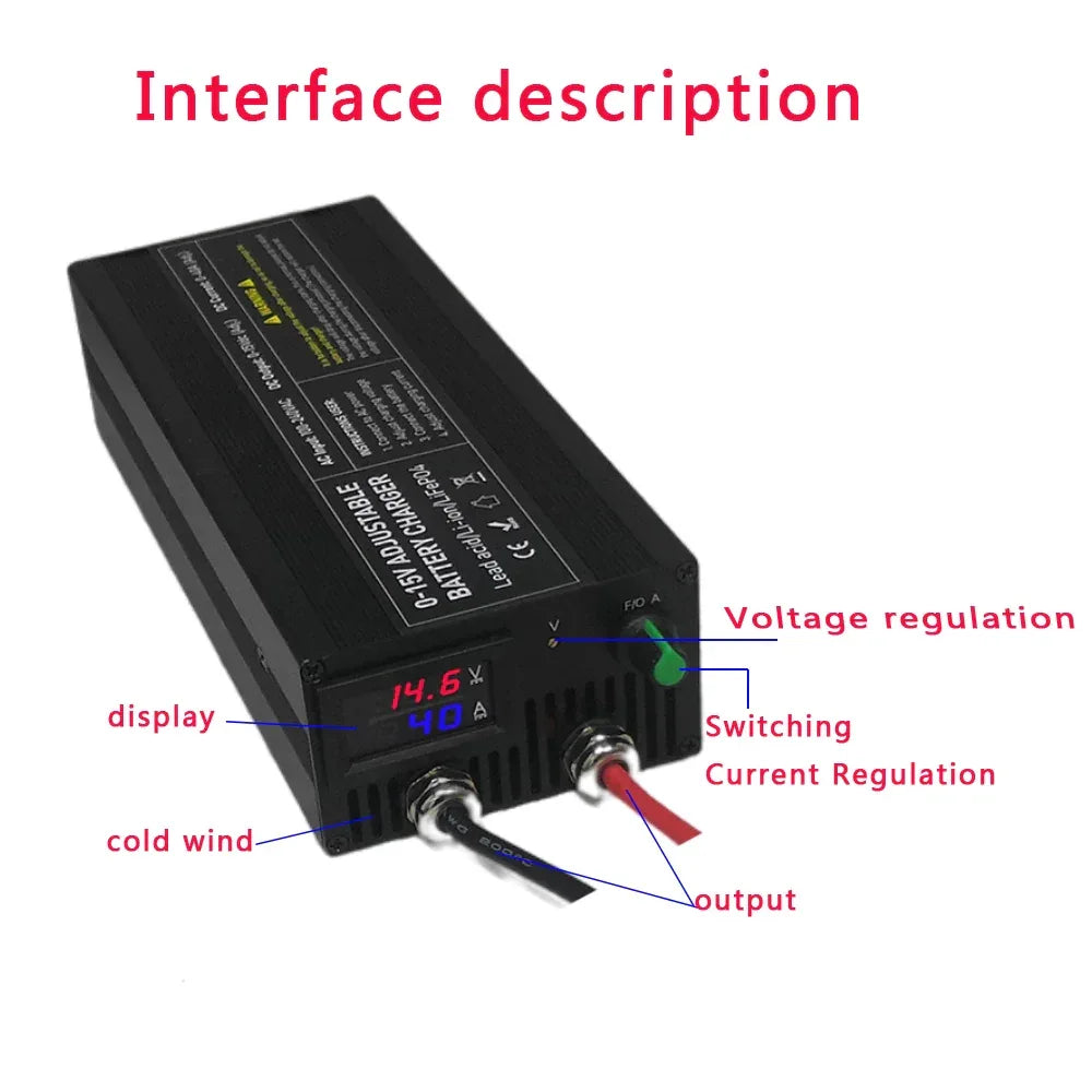 Portable 12V100A Lifepo4 Battery Charger 40A 50A Lithium Battery Charger 60A 85A with Adjustable Voltage and Current Anderson