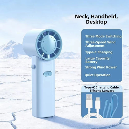 Mini Portable Neck Fan Foldable USB Rechargeable Handheld Fan Hands-Free Cooling for Travel Outdoor Summer