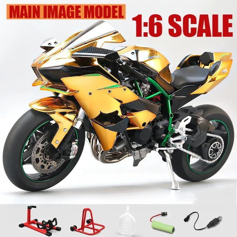 Large 1:6 Kawasaki H2R Bootable Sprayable Dynamic High Precision Alloy Motorcycle Model Diecast Sound Light Christmas Gift Box D