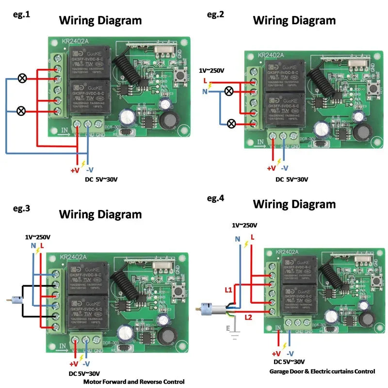 433Mhz RF Remote Control Circuit Universal Wireless Switch DC 5V 12V 24V 2CH rf Relay Receiver and Keyfob Transmitter for Garage