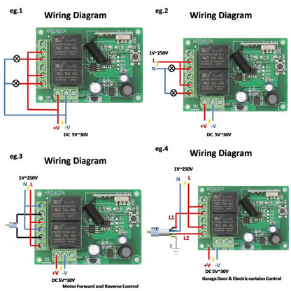 433Mhz RF Remote Control Circuit Universal Wireless Switch DC 5V 12V 24V 2CH rf Relay Receiver and Keyfob Transmitter for Garage