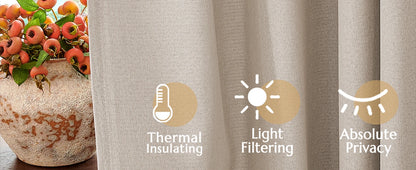 Jinchan Single Panel Faux Linen Blackout Curtain, Metal Grommet Top Room Darkening Drapes, Thermal Insulated Shield(Grey/Beige)