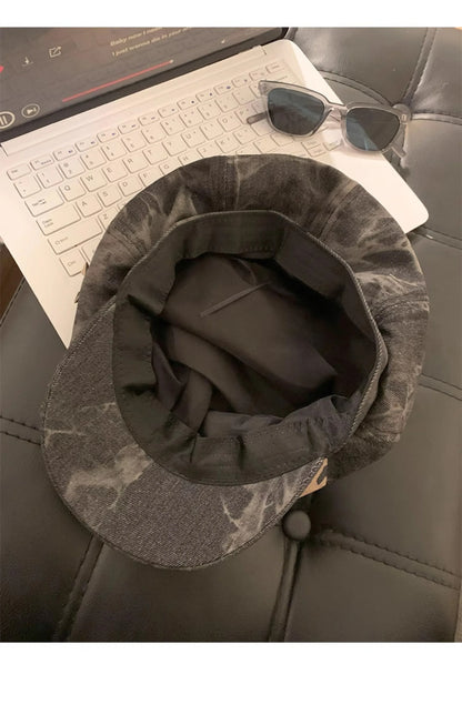 American Punk Style Rivet Star Design Octagonal Hats for Women Spring and Autumn Casual Versatile Retro Washed Denim Berets Cap