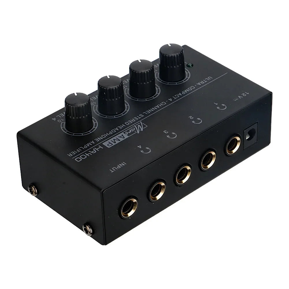 HA400 Ultra-Compact Stereo Audio Amplifier 4 Channels Mini Headphone Amplifier With Power Adapter 10MHz Earphone Amp for Music
