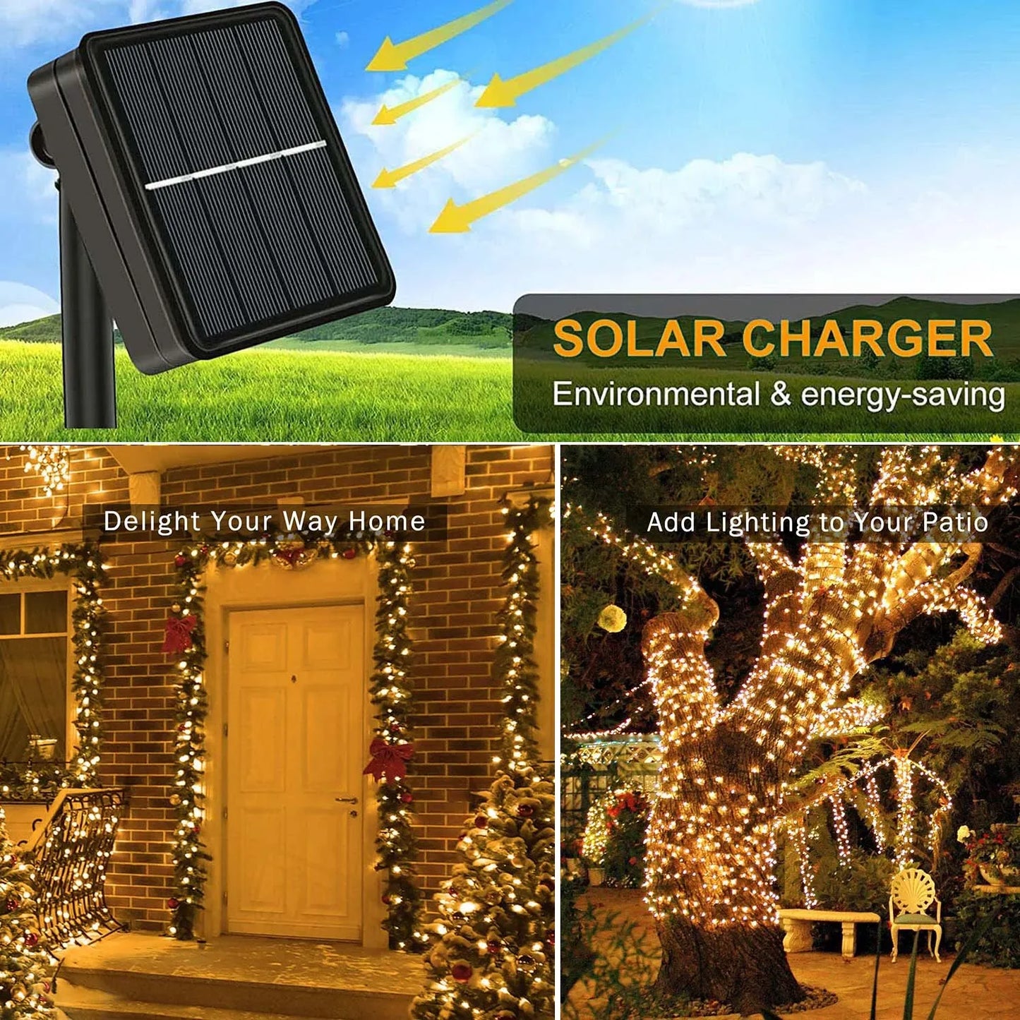 50-200 LED Outdoor Solar String Fairy Light Festoon Waterproof Street Garland Solar Power Lamp Christmas Party for Garden Decor