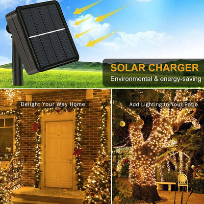 50-200 LED Outdoor Solar String Fairy Light Festoon Waterproof Street Garland Solar Power Lamp Christmas Party for Garden Decor