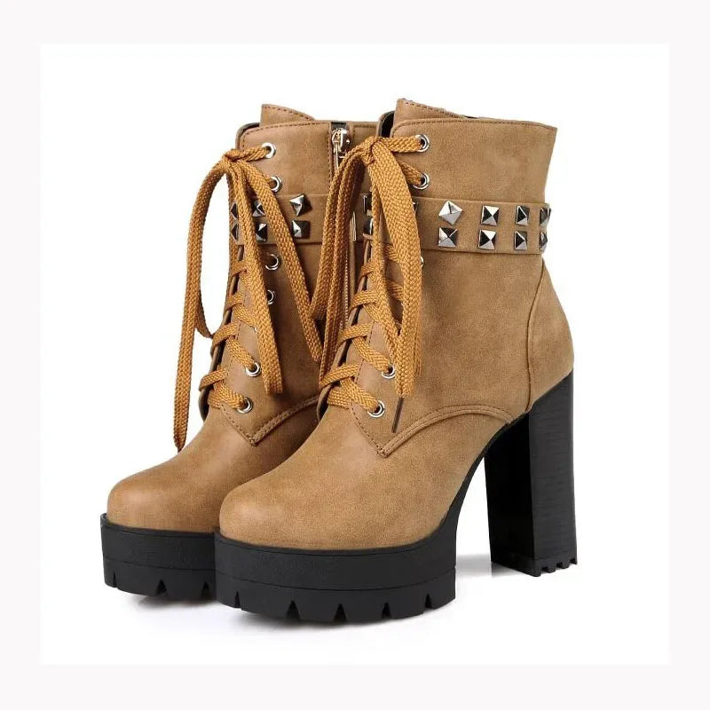 KNCOKAR The new autumn/winter fashion ultra high heels and short boots with a waterproof platform rivet and female boots