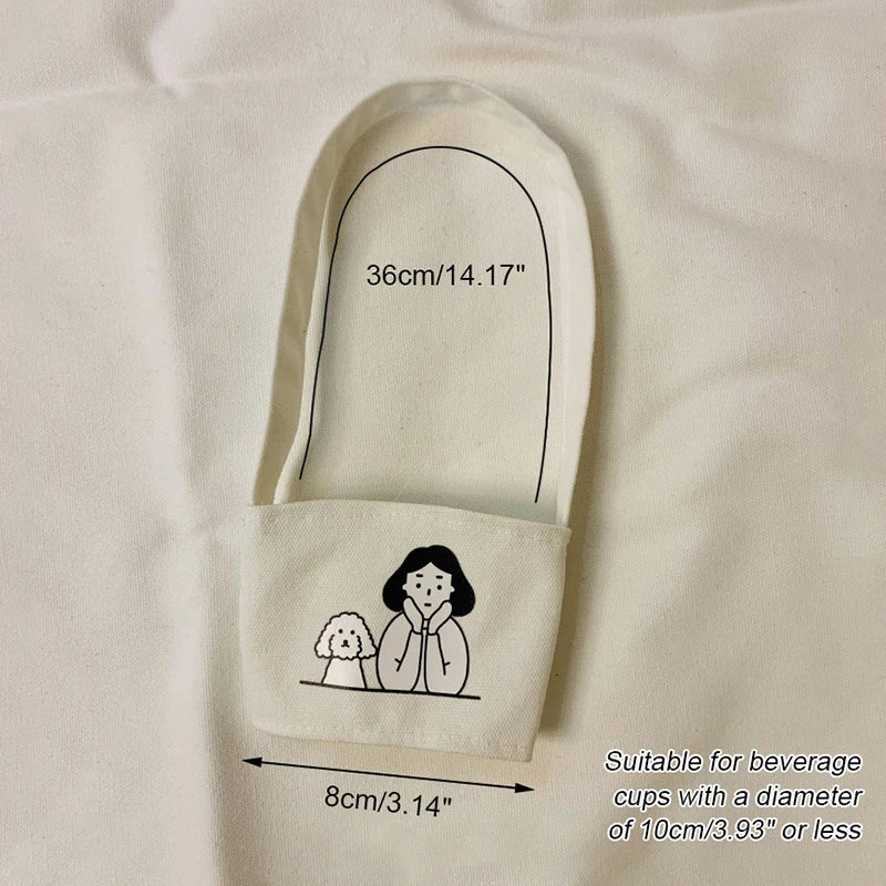 【Portable Water Bottle Holder Carry Bag Coffee Cup Storage Sleeve Cover Canvas Printing Milk Tea Set Drinking Bottle Strap】