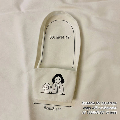【Portable Water Bottle Holder Carry Bag Coffee Cup Storage Sleeve Cover Canvas Printing Milk Tea Set Drinking Bottle Strap】
