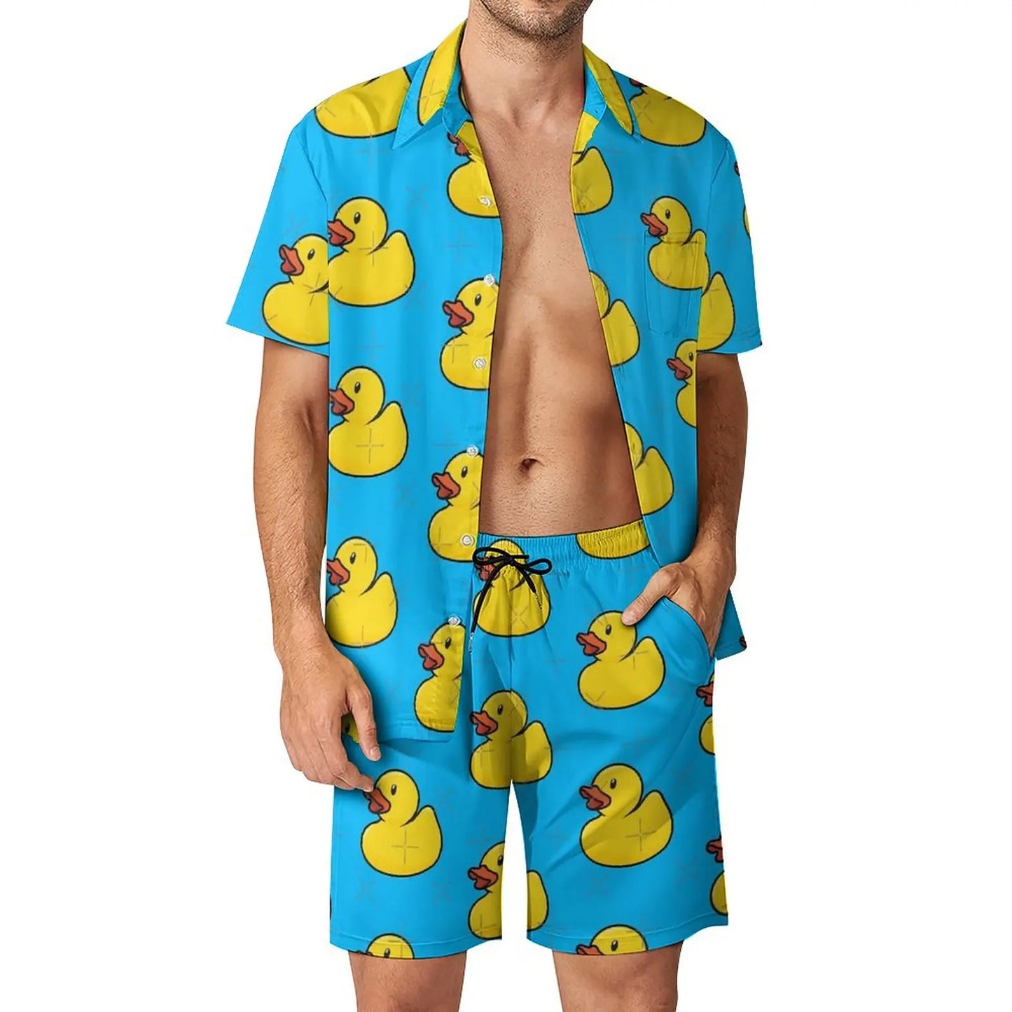 Summer Yellow Rubber Duck 3D Print Men Shirt Sets Short Sleeve Shirt Oversized Beach Shorts Streetwear Hawaiian Suits Clothes