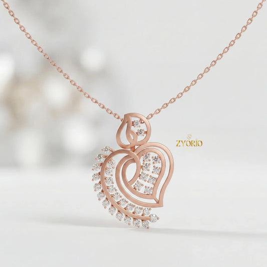 ZYORIO Rose Gold Heart Pendant Necklace With Round Diamond Claw Setting Romantic Women's Snake Chain Jewelry by PDG ibma