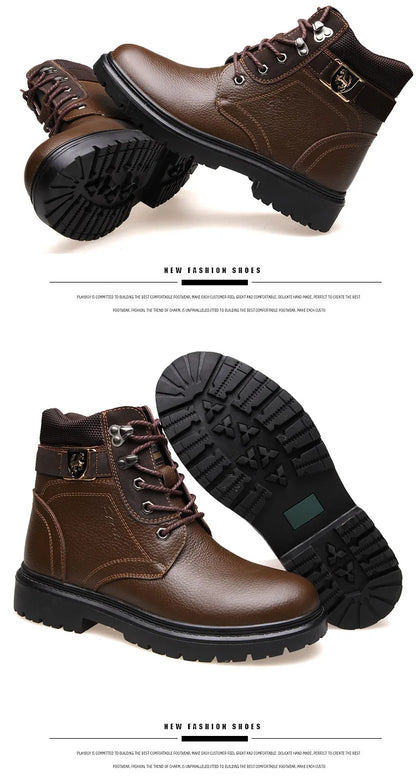 2025 Man's Genuine Leather Boots Winter Snow Shoes Wool Inner Anti Slip Father Ankle Boots Waterproof Man Snow Boots
