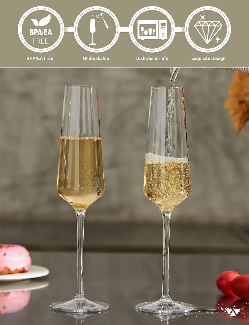 MICHLEY Unbreakable Champagne Flutes Glasses Set Plastic Tritan Sparkling Wine Glass For Wedding Party Picnic Barware 2/4 pcs