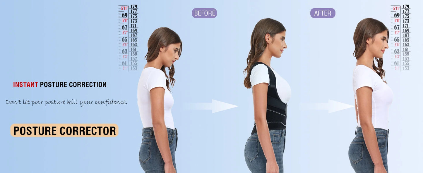 Back Brace for Men and Women, Adjustable Shoulder Posture Support Brace, Back Straightener Posture for Upper and Lower Back