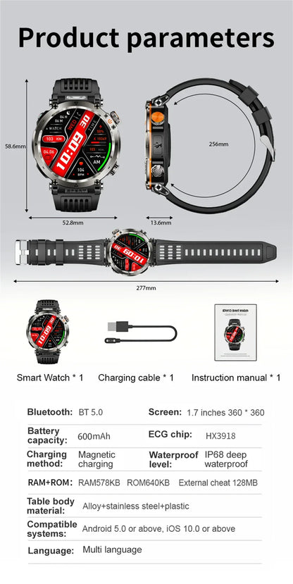2026 New Outdoor Sports Smartwatch Men Compass 600mAh LED Flashlight Bluetooth Call 3ATM Waterproof Smartwatch For Android iOS