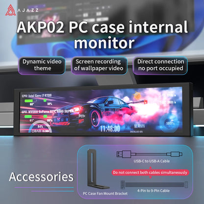 AJAZZ AKP02 9.2inch DIY IPS Secondary Screen 1920*464HD Wired USB Comprehensive Monitoring Multiple Custom Designs for Laptop PC