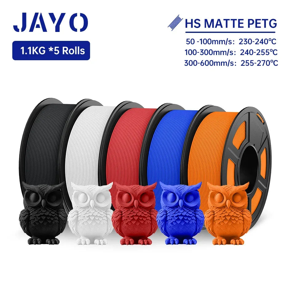 JAYO PETG 3D Filament 1.75MM High Speed PETG 3D Printer Filament 5Rolls High Flow Speedy Matte Effect 3D Printing Mateials