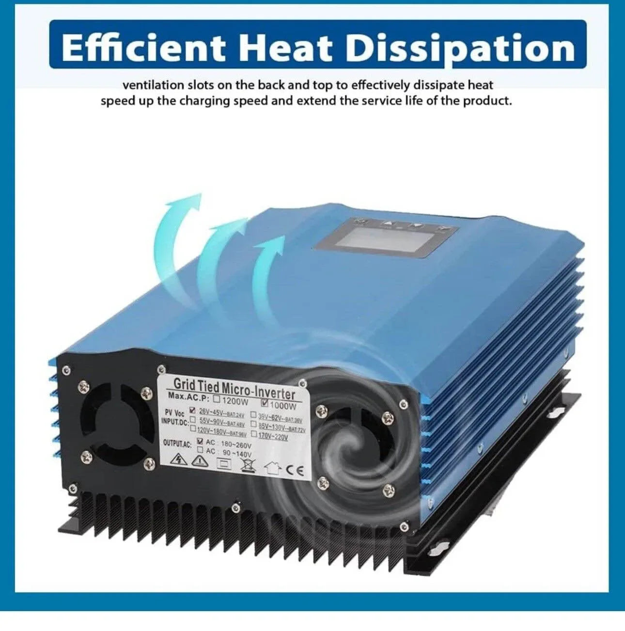 1200W 1000W 1.2KW 1KW Solar Grid Tie Battery Discharge Inverter DC24V  26-45v 55-90V to AC110V AC220V Limiter Power Inverter
