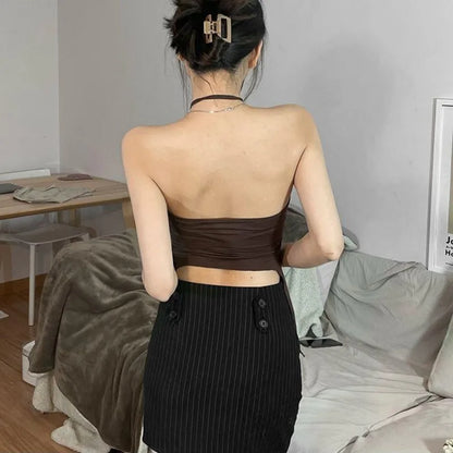 Summer Women Fashion Off Shoulder Halter Cami Tops Sexy Spicy Style Slim Fit Crop Tops Sleeveless Backless Stylish Streetwear